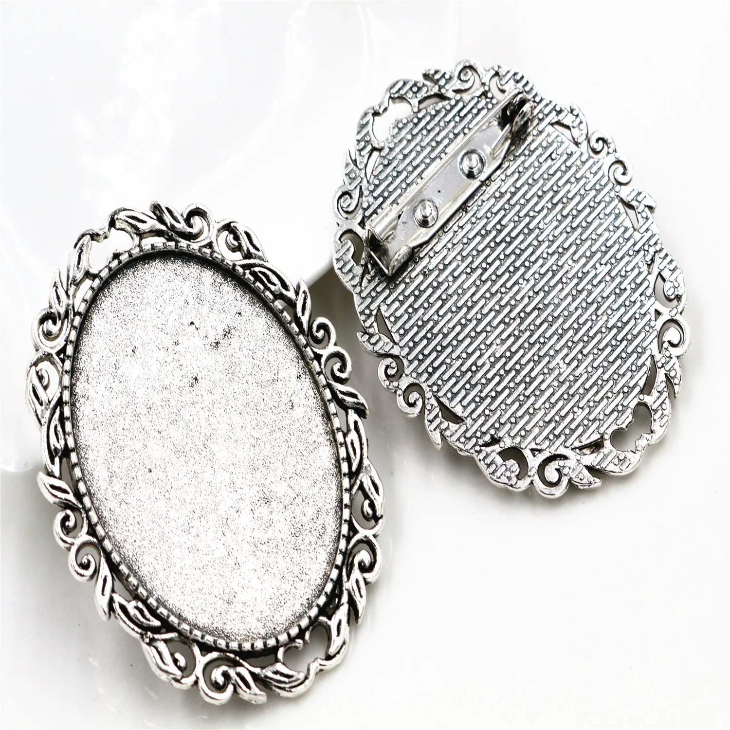 New Fashion 5pcs 30x40mm Inner Size 4 Colors Plated Pin Brooch Pierced Style Base Setting Pendant