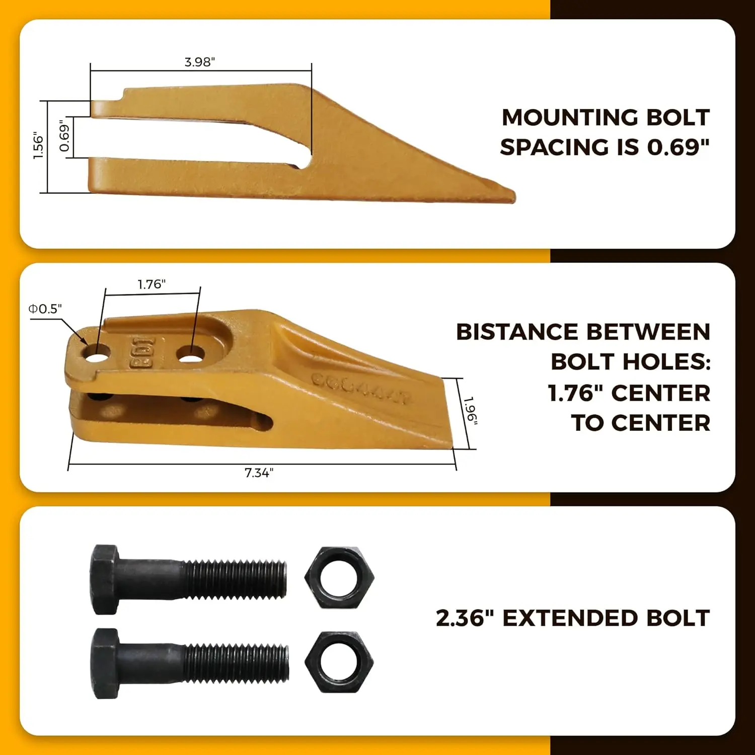 WEAR PARTS 6-Pack 6684447 Standard Bucket Trenching Teeth Skid Steer/Backhoe Mini Excavator Accessories 20 Ton Yellow 5+ Year