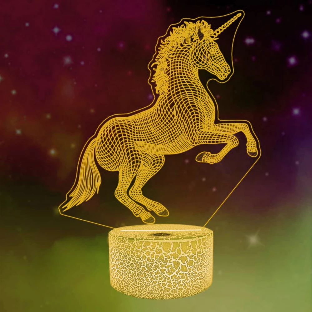 Unicorn Night Light LED 3D Illusion Lamp Home Room Decoration Cozy Atmosphere Lights Birthday Christmas Gifts for Kids Girls