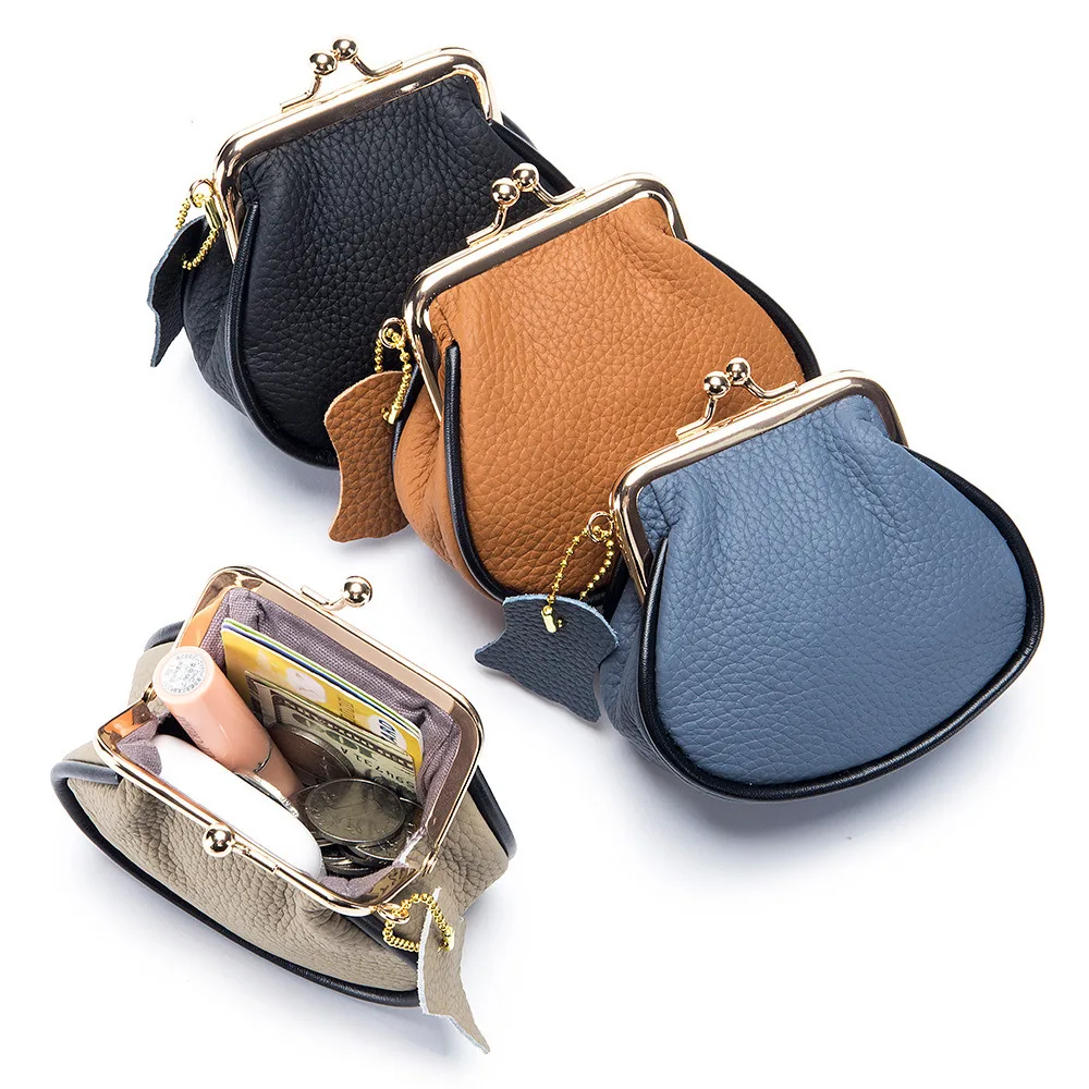 Genuine Leather Litchi Pattern Coin Purse Creative Clutch Wallet Clip Bags Card Holder Key Lipstick Storage Pouch Case For Women