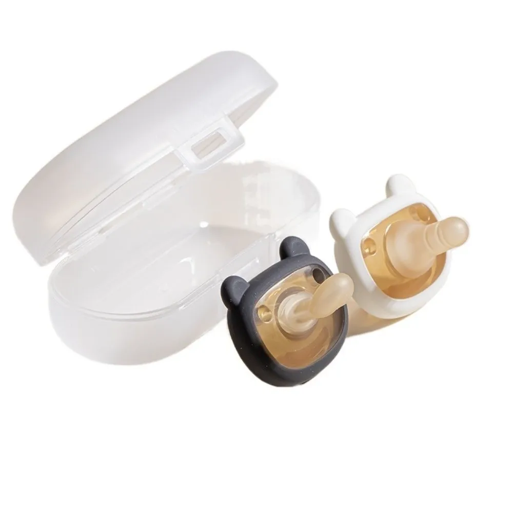 

2pcs/Set Silicone Newborn Pacifier Flat Round Mouth with Storage Box Pacifier Storage Set Antimicrobial Prevent Flatulence