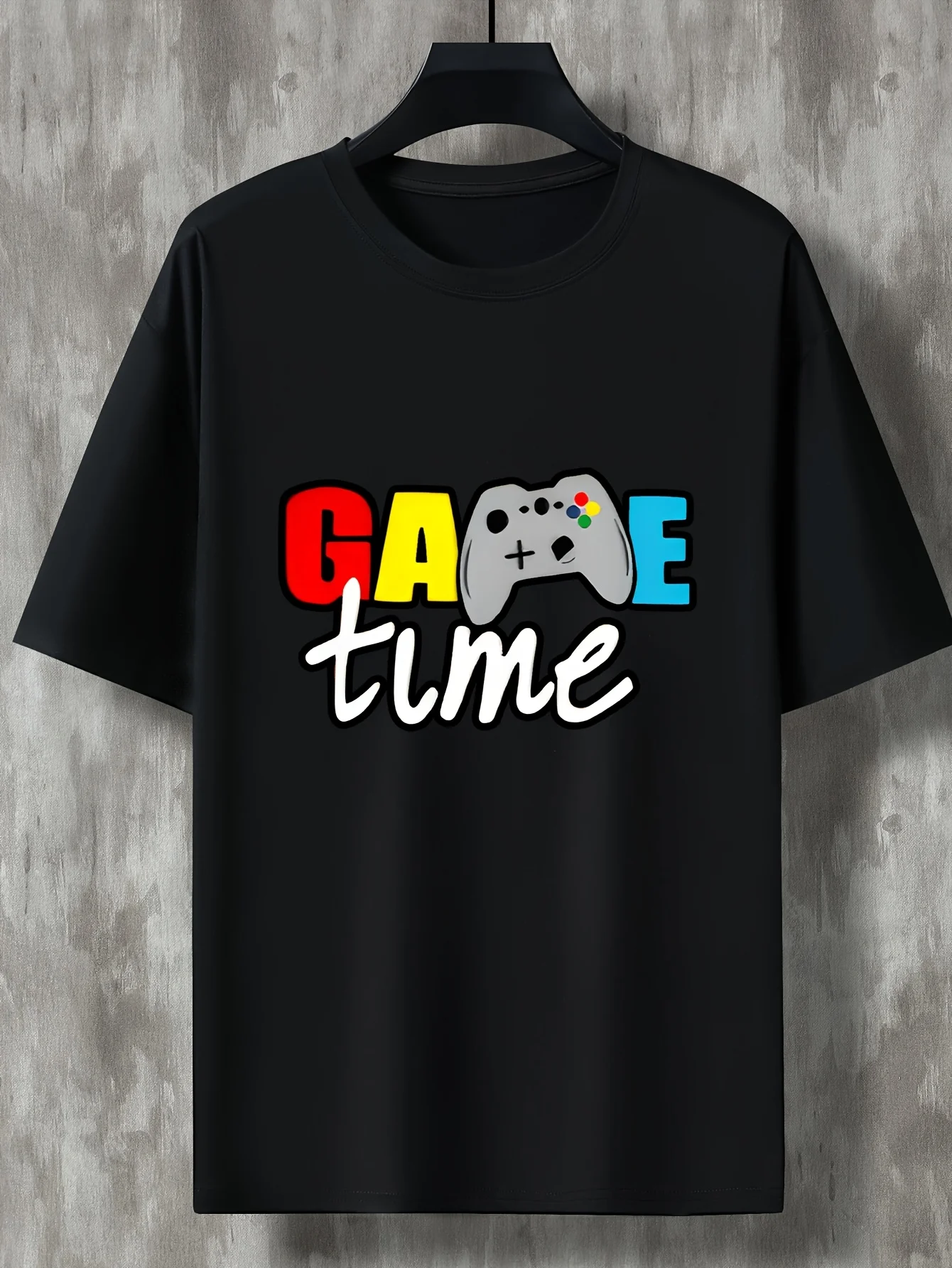 Men T Shirt Game Time Gamepad Graphic Tee Gamer Letter Print Short Sleeve O Neck Loose Casual Tops Summer Gaming Streetwear