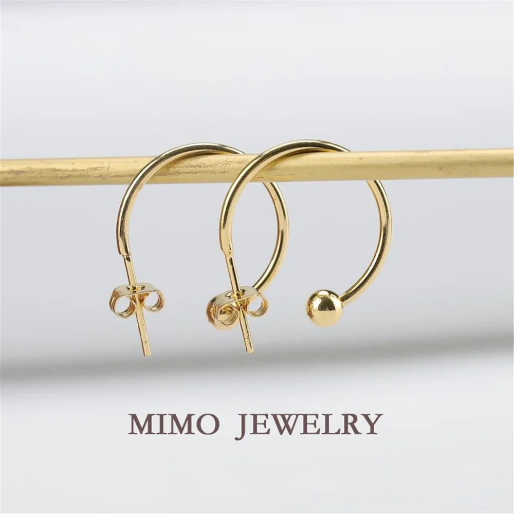 

Color protected copper plated 14K gold C-shaped ball ring 925 silver needle earrings Semi-finished DIY earpiece M-199