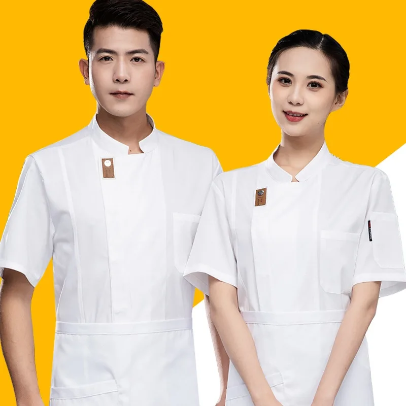 

Hotel Chefs Wear Short-sleeved Men's Breathable Hotel Dining Kitchen Baking Overalls Long Sleeves.