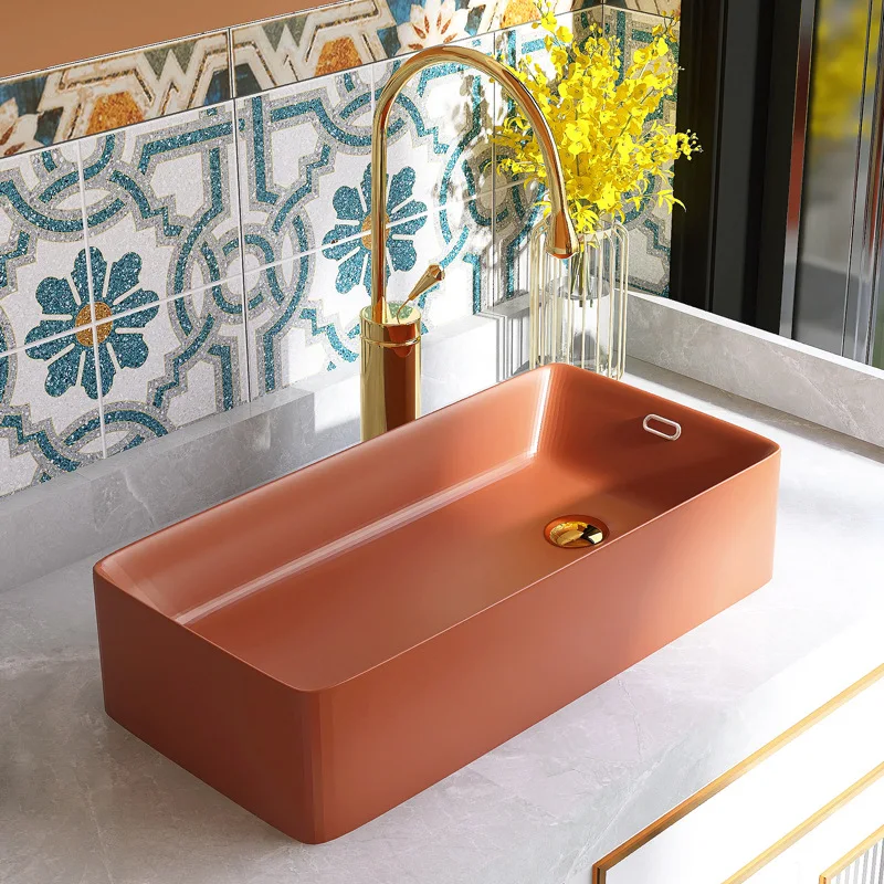 Side drain, upper basin, ceramic square washbasin, balcony washing machine cabinet, left and right drainage sinks