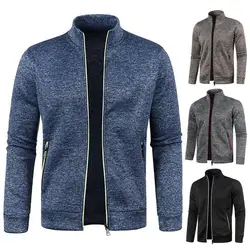 Stand Collar Long Sleeves Cardigan Zipper Placket Sweatshirt Coat Men Spring Autumn Solid Color Plus Size Sport Outerwear
