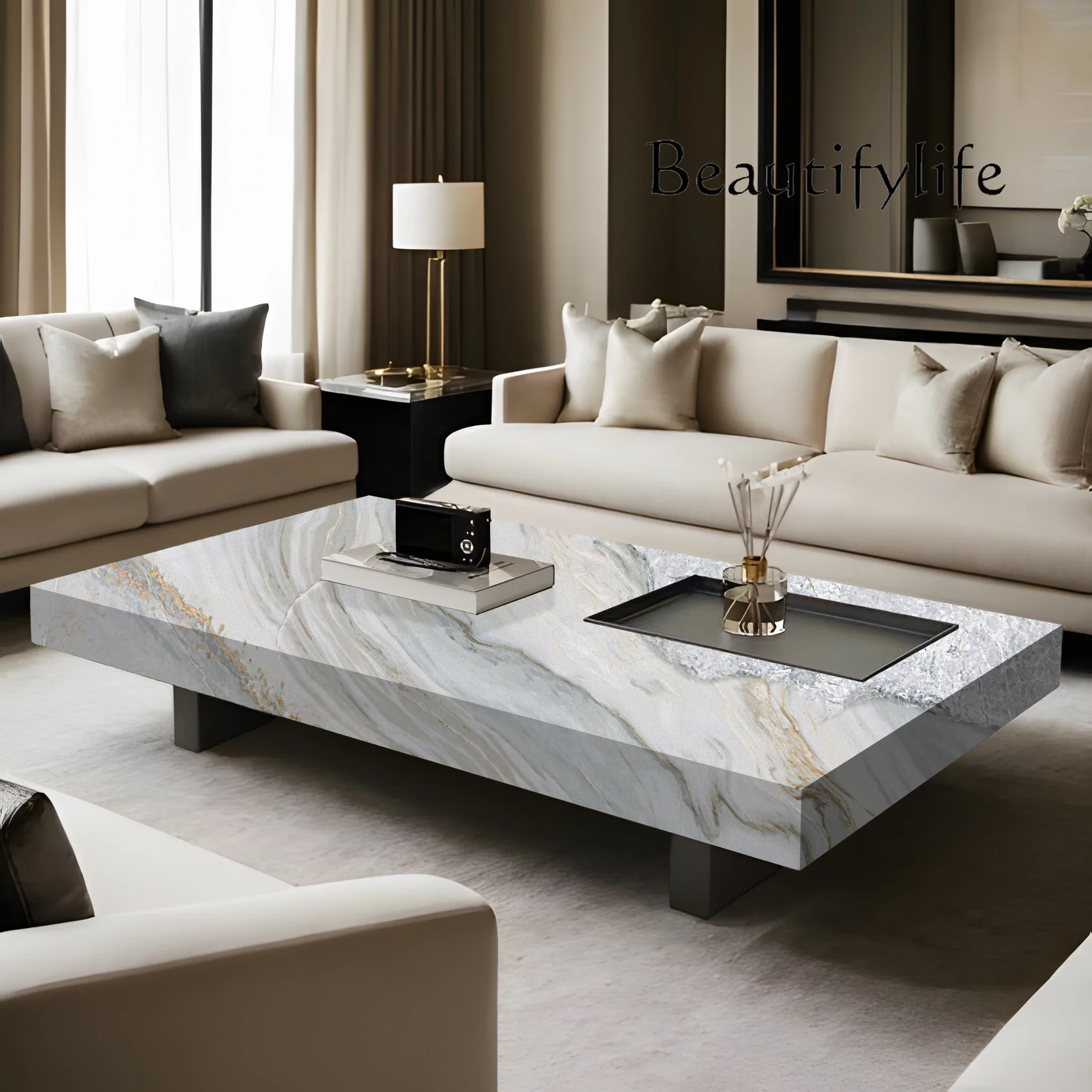 

aQ X "2025 Premium Italian Slate Coffee Table - Luxury Marble Pattern Minimalist Side Table For Small Modern Living Room"