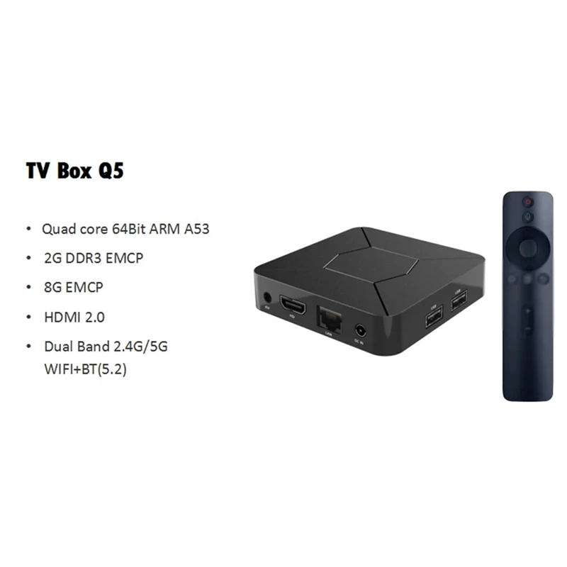 Q5 Mini Smart TV Box 2.4G/5G WIFI BT5.0 2G 8G 100M Android 10.0 TV BOX Media Player Allwinner H313 4K HDR Durable EU PLUG