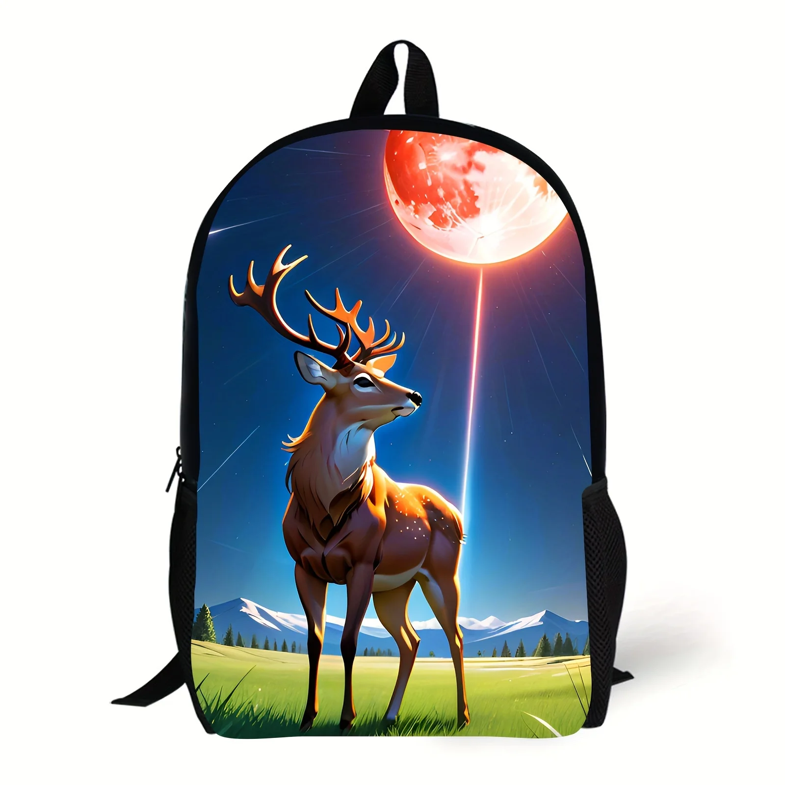 Deer Print Cool Backpack,Young Student Schoolbag, Casual Large Capacity Portable Travel Bag