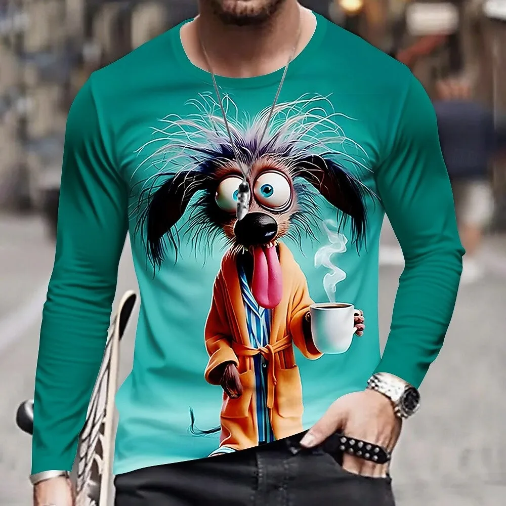 

Funny 3D animal Print Men's Long Sleeve T-shirt Outdoor Fitness Sports Tops Casual O-neck Loose Pullover Fashion Trend Clothing