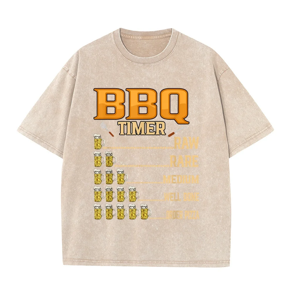 Cotton Men's T-Shirts BBQ Timer Raw Rare Medium Well Done Grill Lovers T-Shirt Russian Tops Round Neck Tee Shirt Short Sleeve