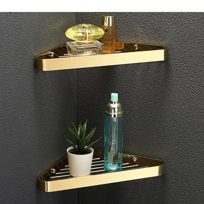 Punch-free Brass Shower Basket Shape Corner Stand Washing Supplies Storage Holders Bathroom Accessories Shelf