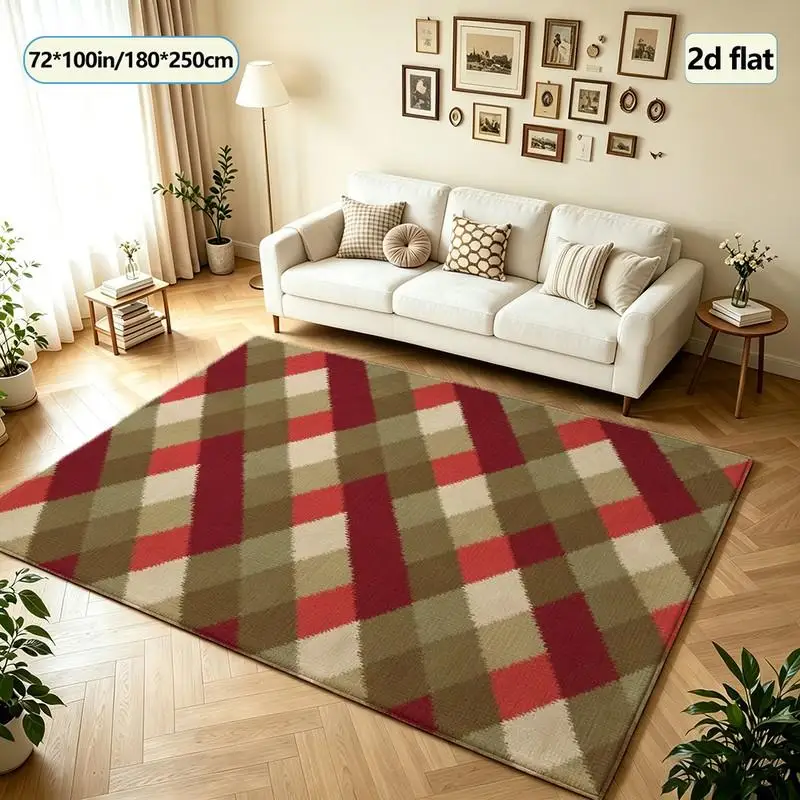 Retro Diamond-Shaped Geometric Pattern Carpet, Non-Slip Carpet, Floor Decoration Mat, Washable Indoor Living Room Bedroom Home Floor Decoration Mat