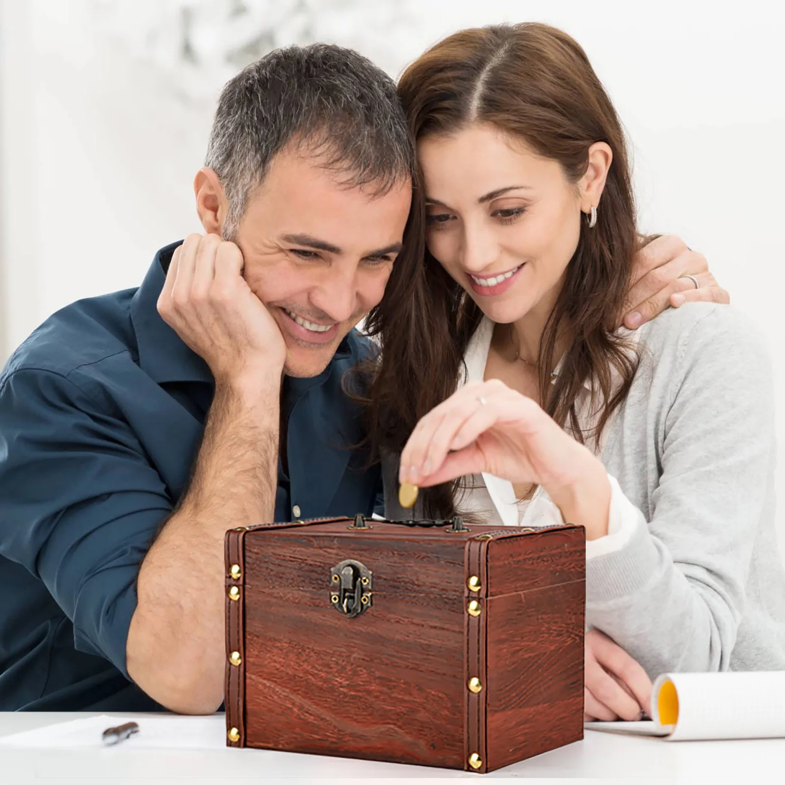 大きな木製豚の貯金箱金庫貯金箱ロック付き木彫り手作り