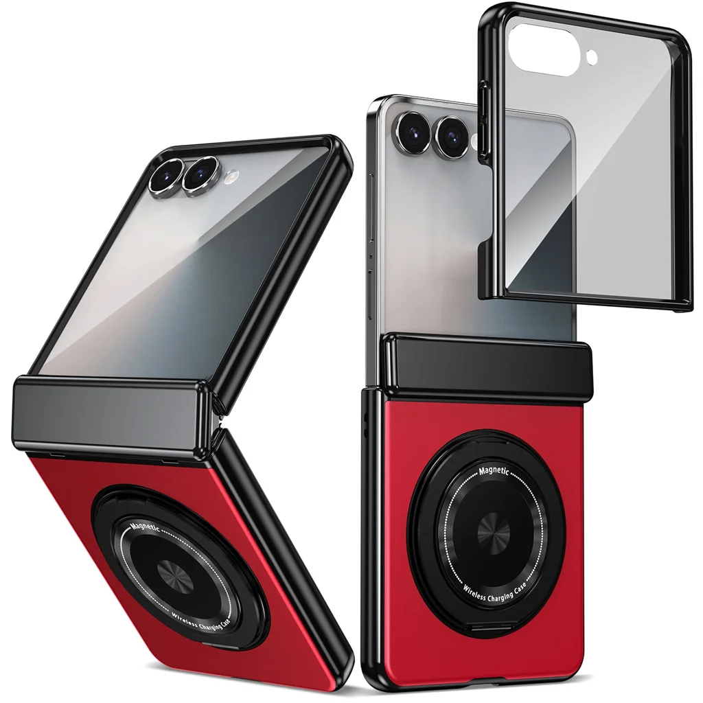 360 Ring Holder For MagSafe Magnetic Hinge Protection Phone Case W/ Front Screen Protector For Samsung Galaxy Z Flip 8 7 6 5 4 3