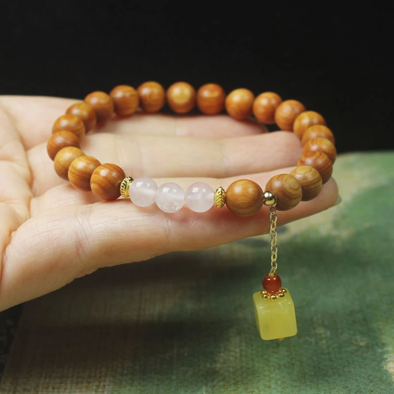 Banyan wood high-oil content 8mm bracelet with cheese pendant, women's Buddhist prayer beads