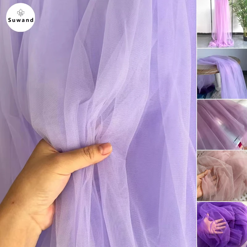 

Lilac Purple Lavender Soft Tulle Fabric Wedding Celebration Curtain Cloth Mesh Layout Chair Back Yarn Encryption Net Material