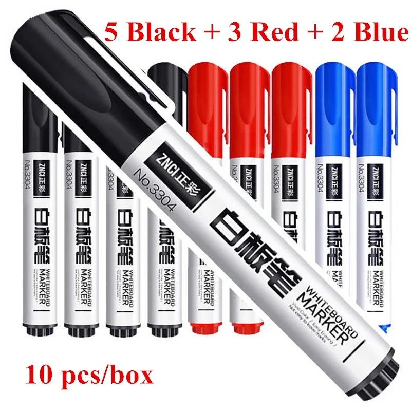 10 Pcs/box Whiteboard Pen Easy To Wipe Quick Drying Water-based Marker Repetitive Writing Board Erasable