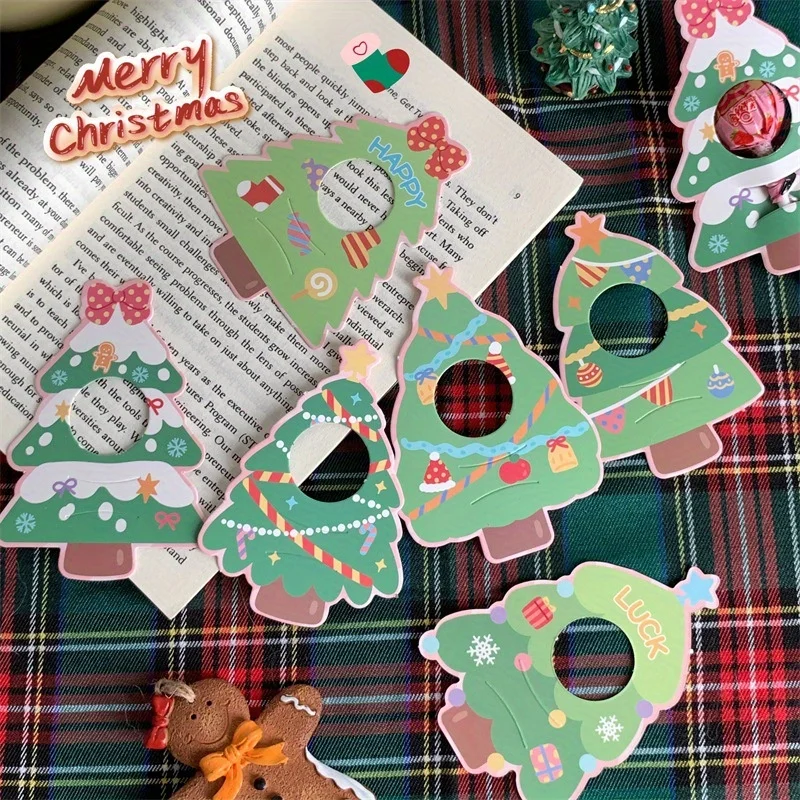 60/90 Stück, Weihnachtskarte mit niedlichem Baum-Lutscher-Dekoration, Weihnachts- und Geburtstagsfeier-Dekoration, Süßigkeiten-Geschenktüte, Verpackung, Geschenkkarte
