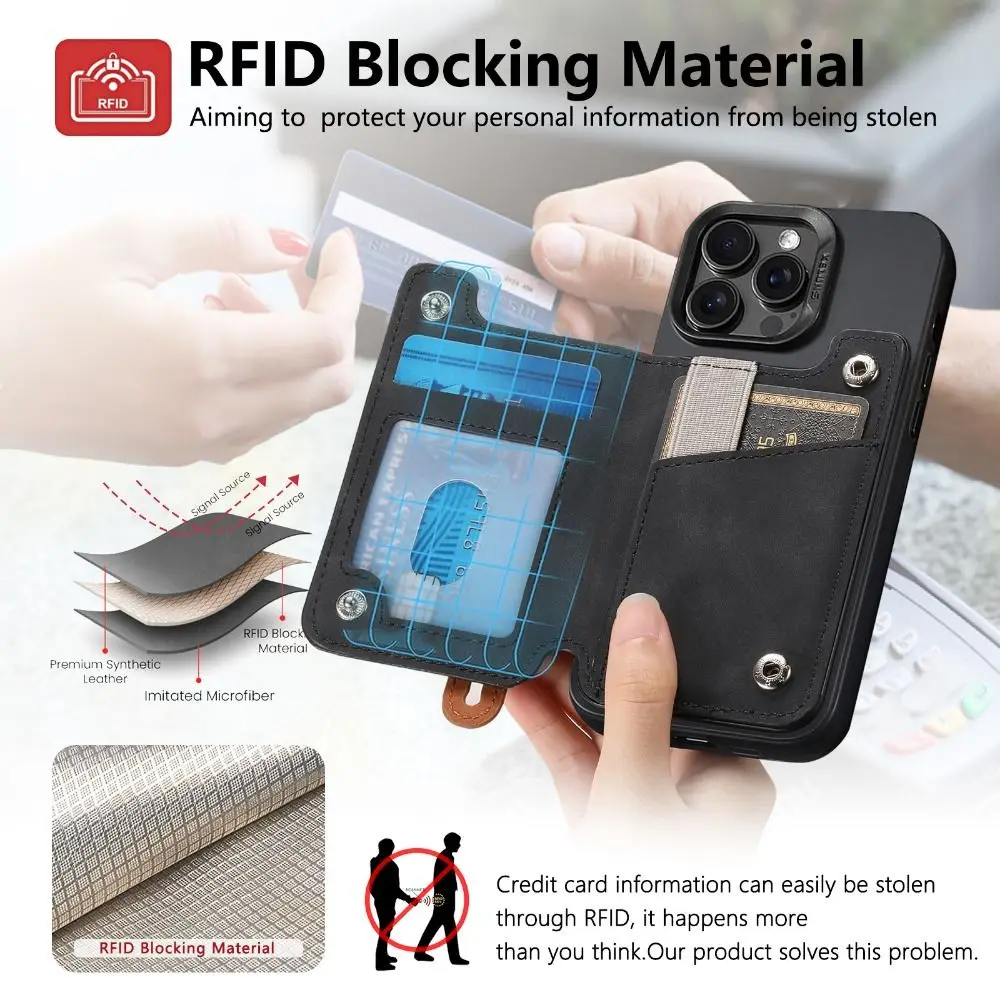 New Magnetic Phone Card Bag with Wrist Strap PU Leather Magsafe Wallet RFID Blocking Foldable Phone Card Holder