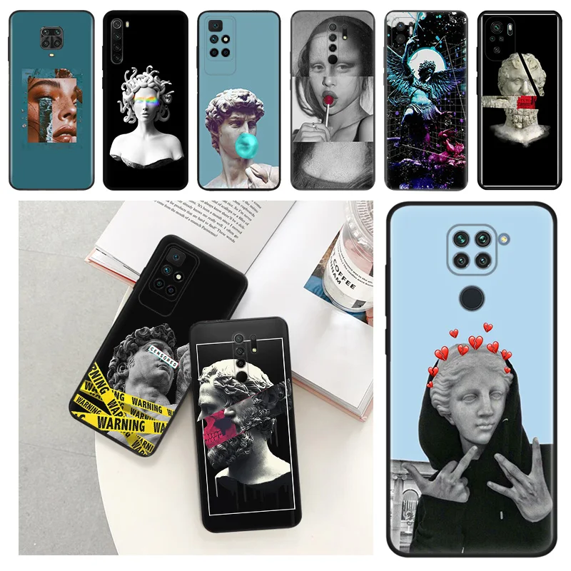 For Redmi Note 12 4G 12S 11 Pro 5G 11s 10 10s 9 9s 9t 8t 7 8 Vintage Plaster Statue David Medusa Art Soft Phone Shell Case Cover