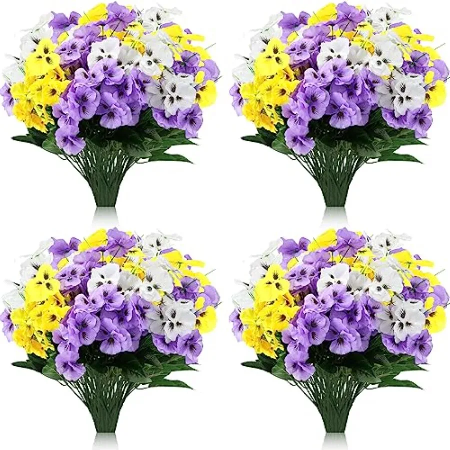 50 Pcs Artificial Pansies Flowers Silk Faux Pansy Bulk for Home Garden Patio Porch Front Door Yard Spring Summer Outdoor Decora