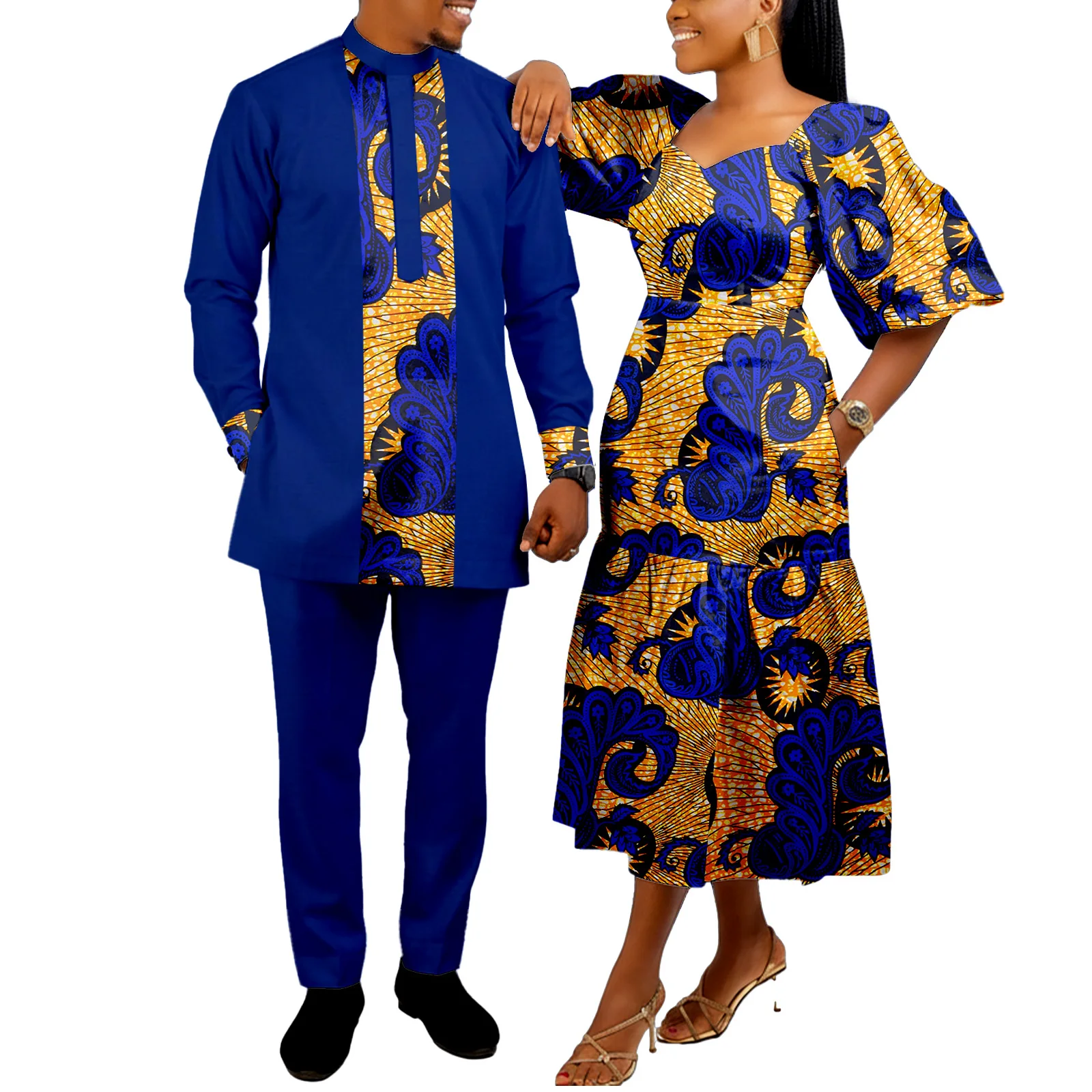 

Одинаковый комплект африканской пары, женское вечернее платье Анкары из Турции, ткань с принтом Kente или мужской наряд Дашики, рубашка и брюки