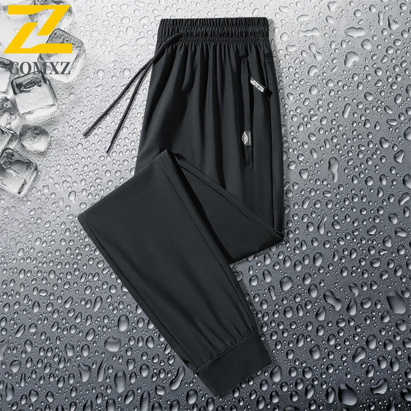 Summer Ice Silk Pants Men's Casual Loose Straight Quick-drying Breathable Sports Pants High Quality Gym Stretch Jogging Pants