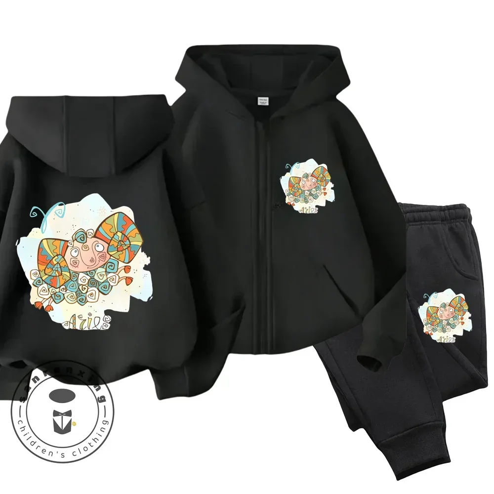 

2025 Sweatshirt Boys Tops Teen Trucksuit Spring Autumntwelve Constellations Zipper Hoodie Set Kids Clothes Girls Anime