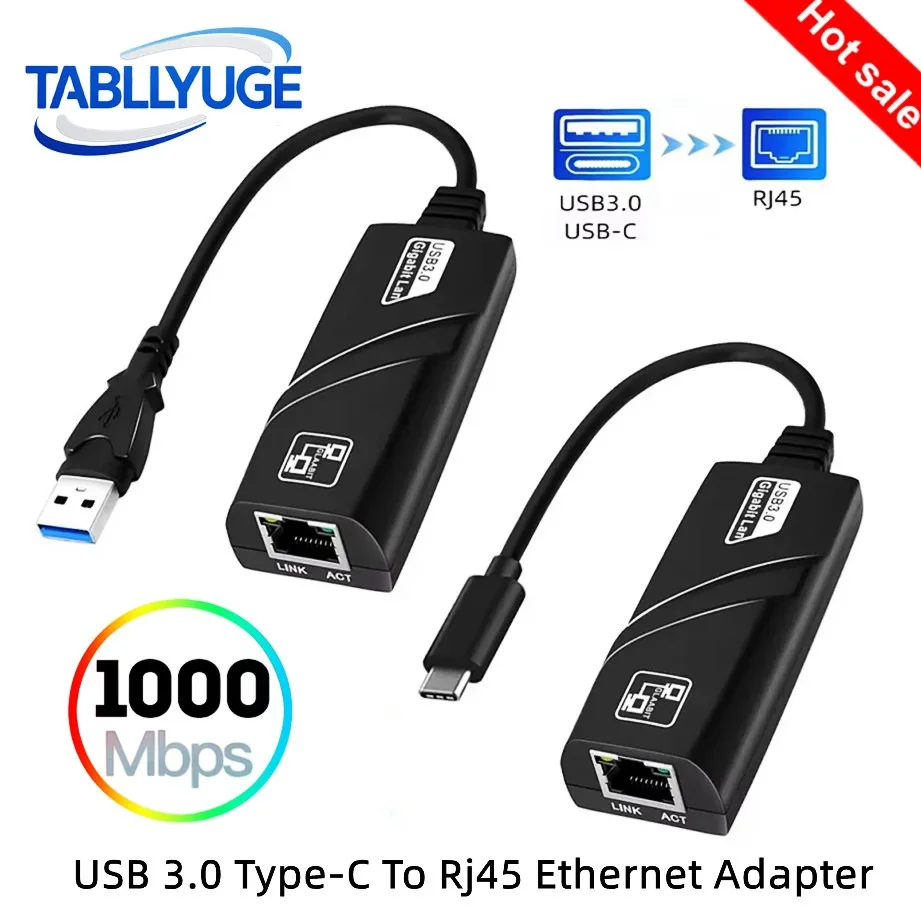 1000Mbps USB Type-C To Rj45 Lan Ethernet Adapter for PC Macbook Windows Laptop Desktop USB3.0  USB-C To Rj45 Wired Network Card