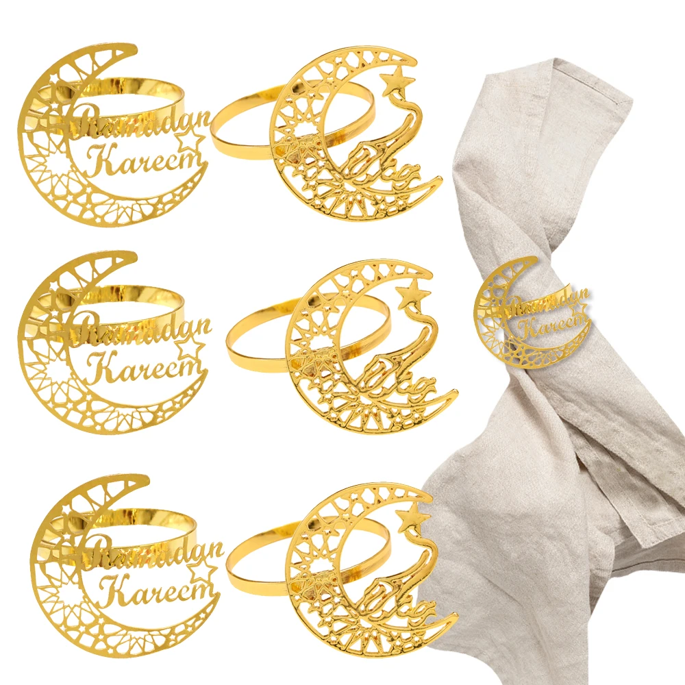 2pcs Golden Ramadan Kareem Letter Napkin Rings Eid Mubarak Party Napkin Holder Ramadan Decoration Muslim Islamic Table Decor