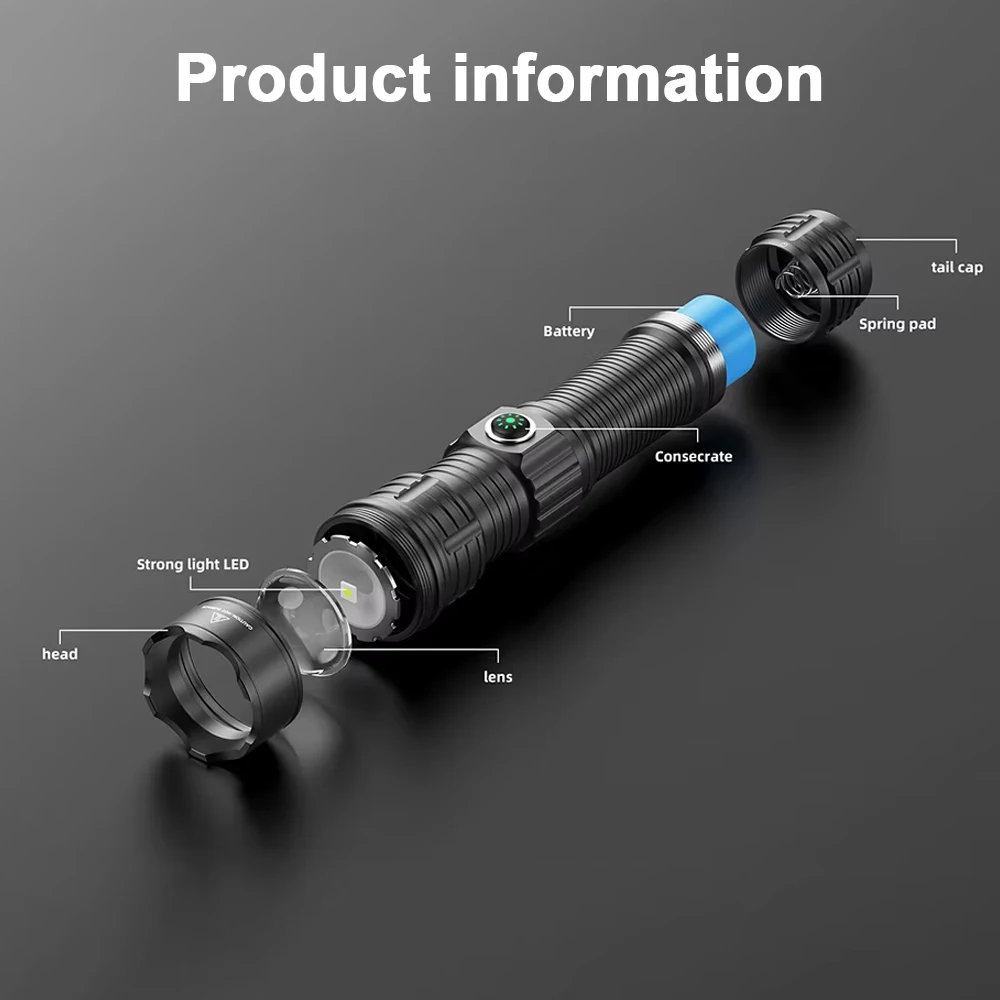 Linterna táctica IP65 de alto lúmenes, 3 modos, batería recargable, luz LED para arma de aleación de aluminio con montaje en riel Picatinny deportivo