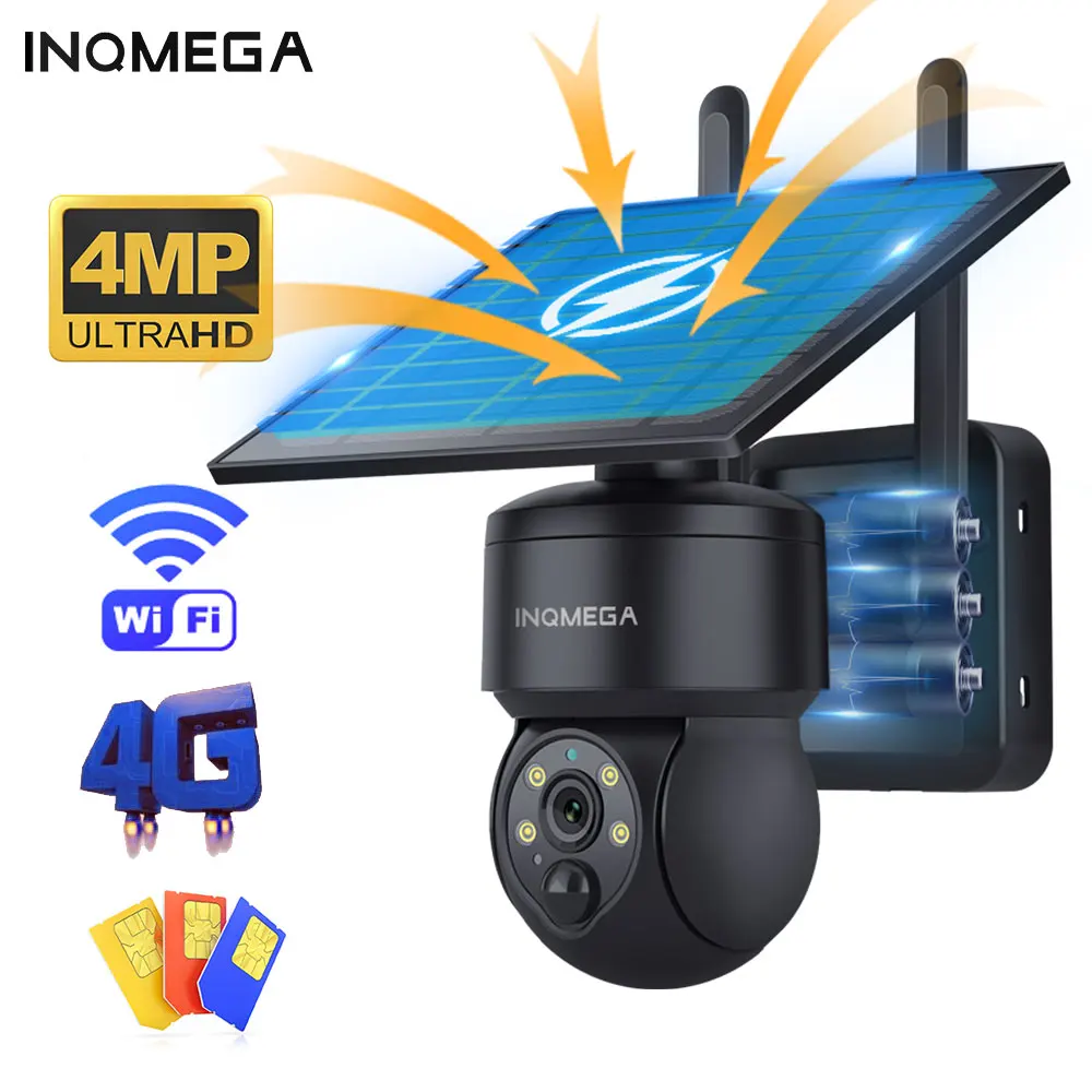 

INQMEGA 4MP 4G / WIFI Outdoor Sim Card Camera Mini Solar Panel Security Surveillance Camera 7200mAh IP66 PIR Video Battery Cam