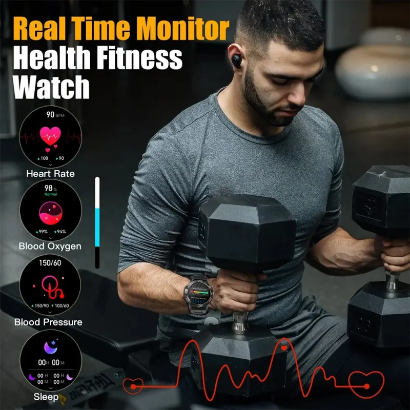 K52 Ruggedised Smart Watch Man Watch Bluetooth Talk 24 Hour Heart Rate Watch Sports Fitness Tracker Smartwatch for Android Ios