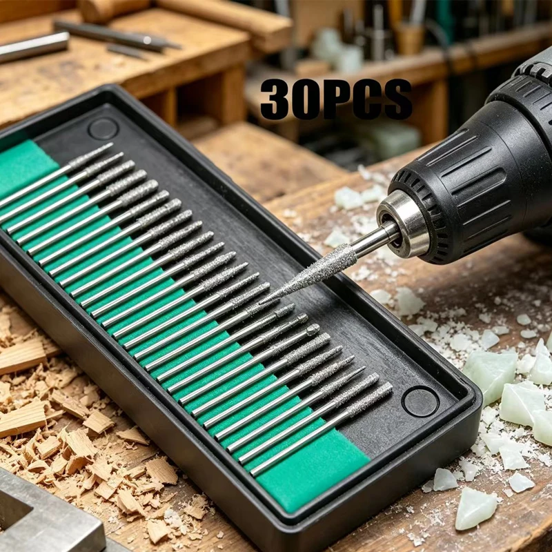 

30pcs 2.35mm Shank Diamond Burs Set With Box For Dremel Electric Grinder Power Tool Accessories Abrasive Tools dropshipping