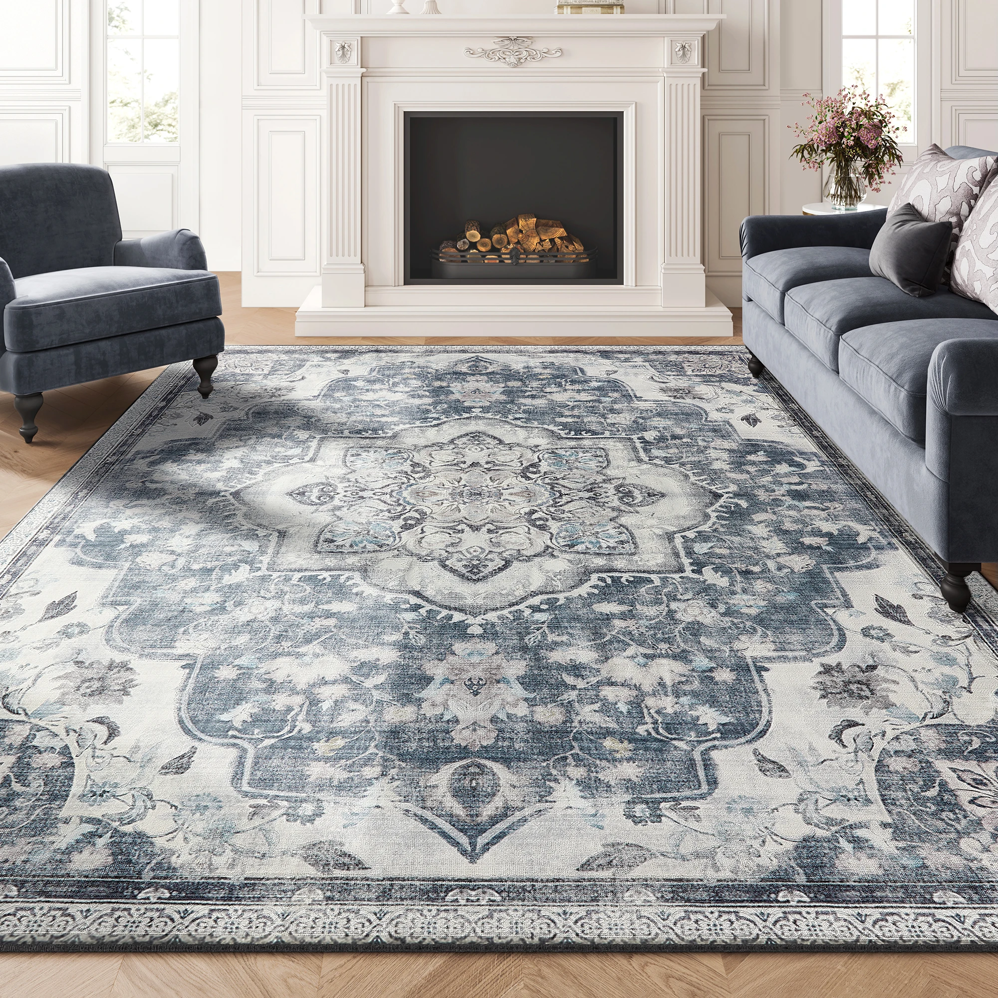 

Super Soft Machine Built Pet Friendly Non-Slip Traditional Vintage Style Rug
