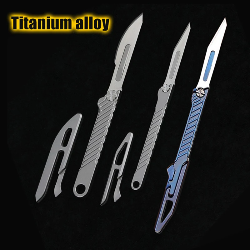 New Titanium Alloy Straight Handle Scalpel With Blade Fixing Screws Ultra-light EDC Tool Send 10pcs NO11/NO24 Replaceable Blades