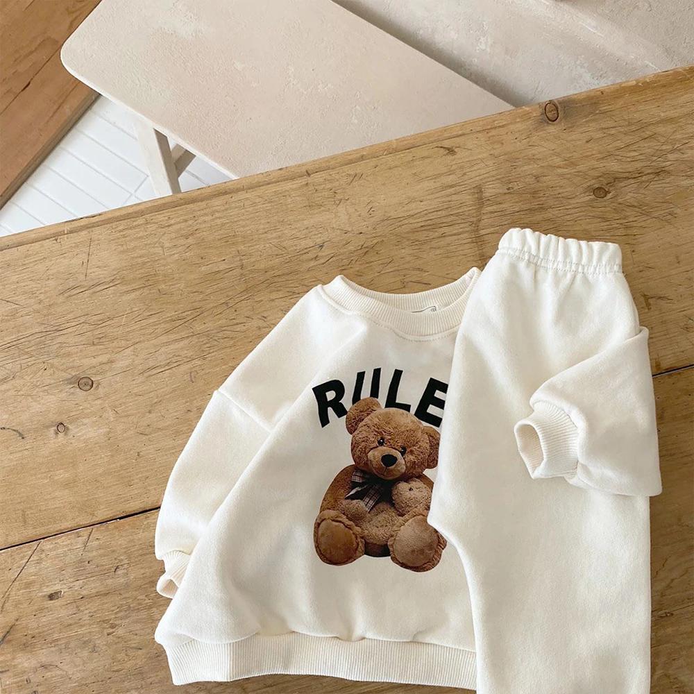 2PCS Baby Spring Autumn Clothes Casual Set Boys Girls Long Sleeves+pants Little Bear Pattern Toddler Kids Clothes Baby  Outfits