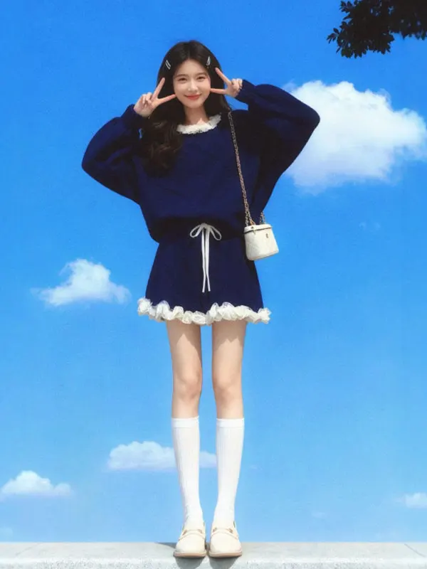 

Шикарный комплект из двух предметов, нежный свитер, юбка, зимняя мода, удобный хлопок, высокая талия, круглый Ne Long Sve, повседневный...