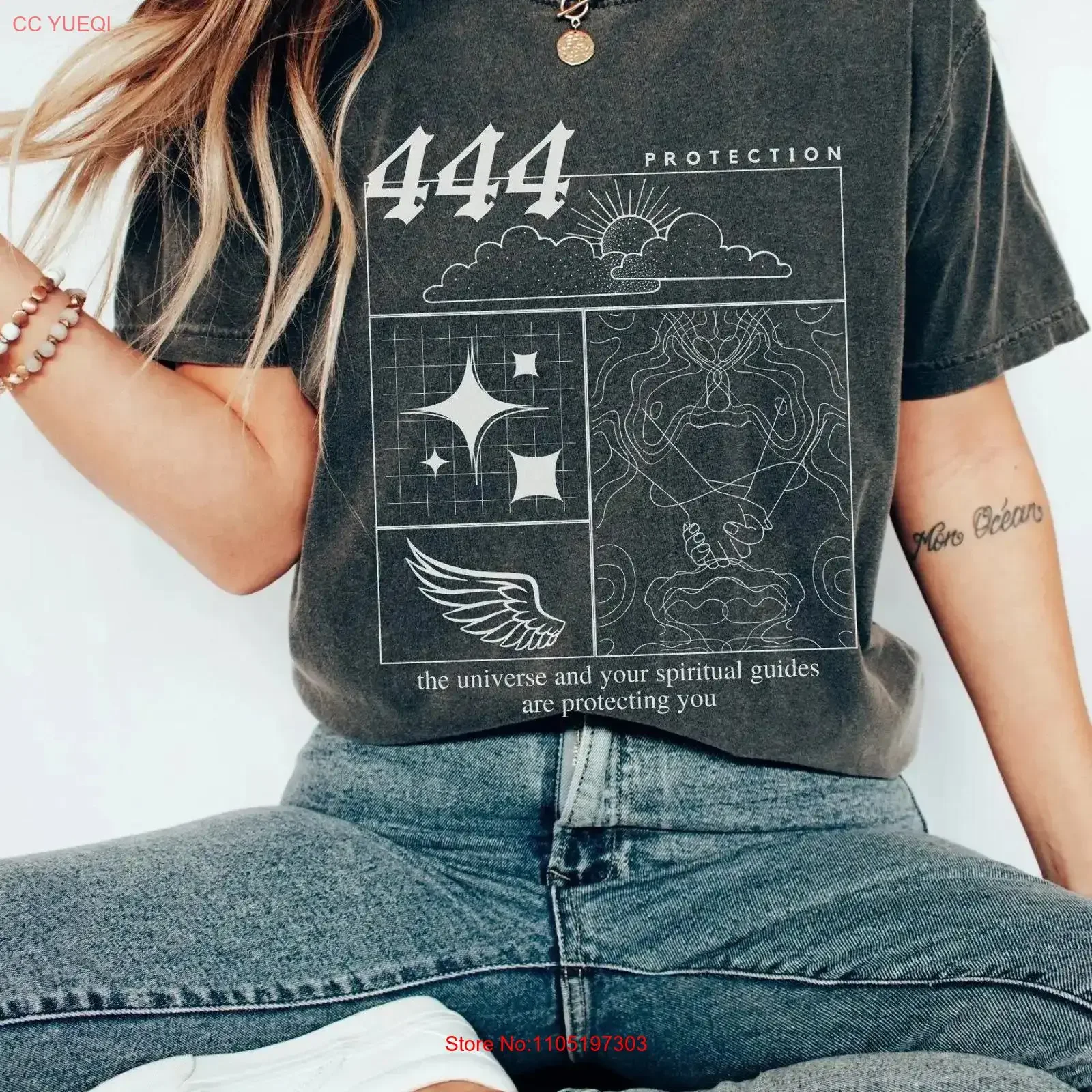 

444 Женская футболка с номером ангела, модная Y2K, эстетичная защита, вдохновляющая, винтажная, стираная, повседневная, удобная