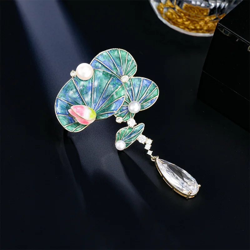 Национальный стиль, удача, брошь в виде лотоса, лотоса, булавка в виде лотоса, воды, лилии, новый китайский жемчужный корсаж