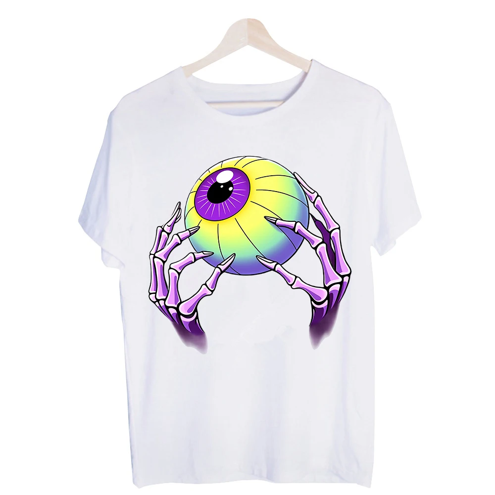 Men's Skeleton Hands Holding Eyeball Graphic Tee, Short Sleeve Crew Neck Streetwear Shirt for Casual Daily Wear