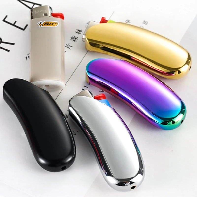 Fashion Heavy Curved Lighter Case Cover Holder Sleeve Pouches Metal Ergonomic Design for BIC Full Size/Mini Size Lighter J6 J5