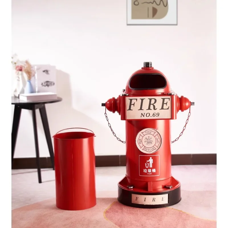 Industry Wind Fire Hydrant Trash High-capacity Styling Ornaments Pedal Iron Garbage Can American Style Cafe Restaurant Waste Bin