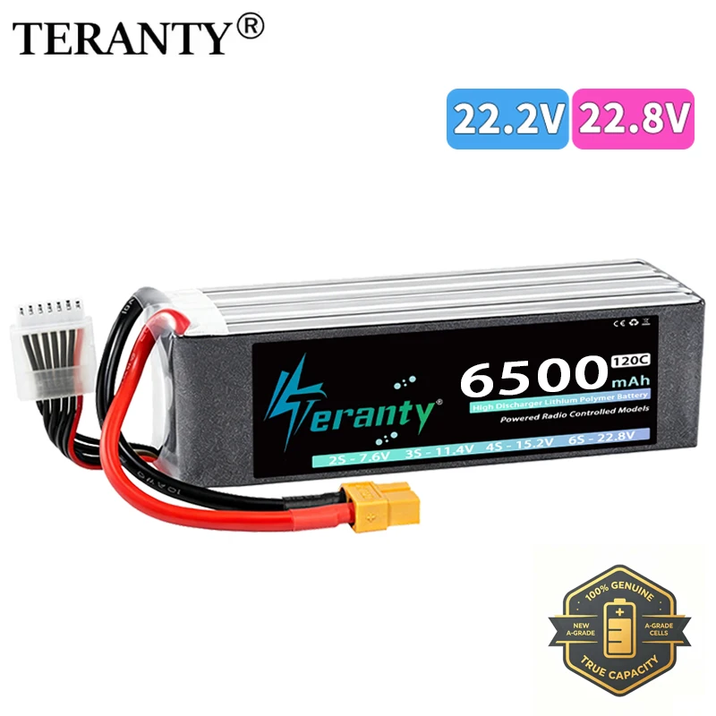 TERANTY 6S Lipo-Akku 22,2V 22,8V 6500mAh 65C 120C mit EC5 XT60 XT90 Stecker für RC-Flugzeug Quadcopter Hubschrauber Drohne FPV