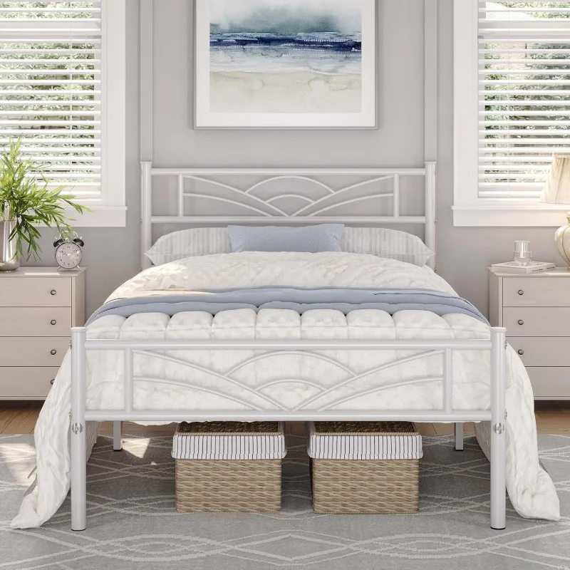 

Twin Size Bed Frames with Cloud-Inspired Design Headboard/Footboard/Ample Under Bed Storage, White