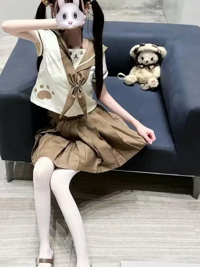 Cute Sailor Suit JK Uniform Set High Waist Pleated Skirt Top Quality Polyester Breathable Comfortable Four Piece Set for Teens