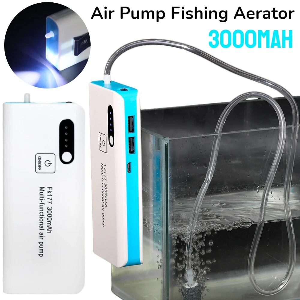 Portable Oxygen Air Pump Fishing Aerator 3000mAh USB Charging Car Oxygenated Air Pump Aquarium Fish Tank with Flashlight