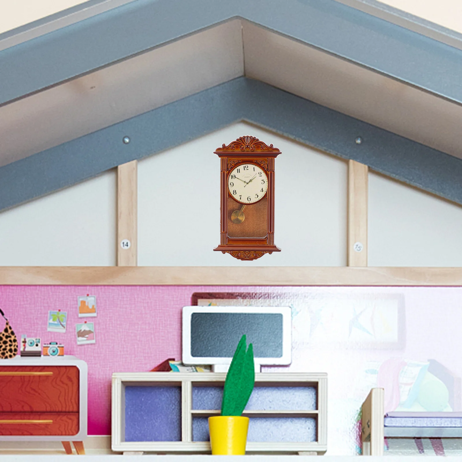 Mini Grandfather Clock Dolls House Furniture Retro Pendulum Decor Delicate Decorative