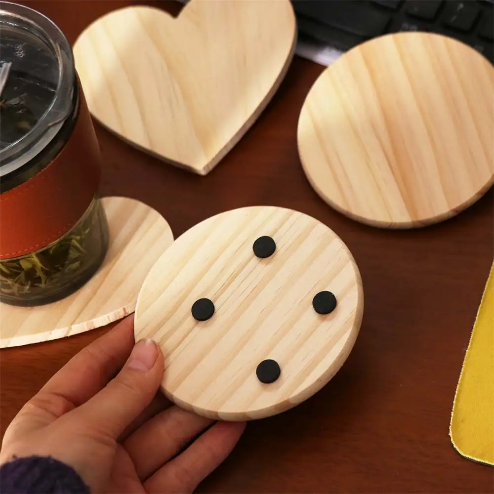 

5pcs Wood Crafts Wood Unfinished Coasters DIY Round/Square Cup Mat Anti-slip Anti-scalding Cup Pads Dish